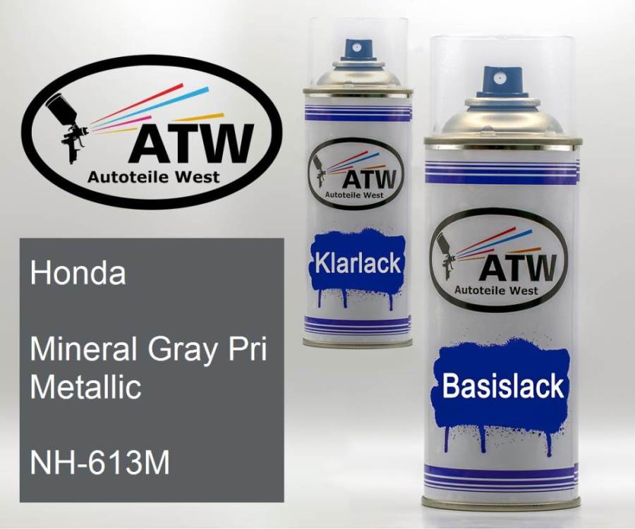 Honda, Mineral Gray Pri Metallic, NH-613M: 400ml Sprühdose + 400ml Klarlack - Set, von ATW Autoteile West.